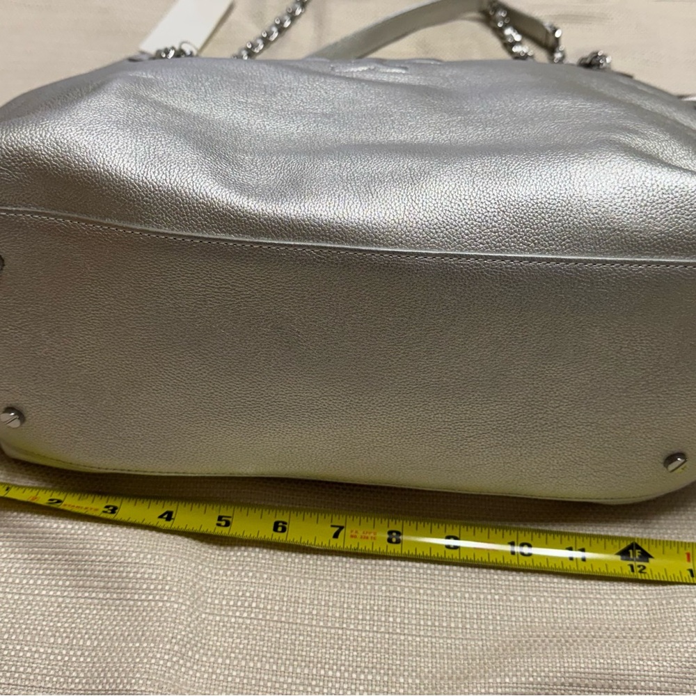 Tory Burch Thea Chain Shoulder Tote Bag Silver Leather, *New With Defects - Picture 12 of 16